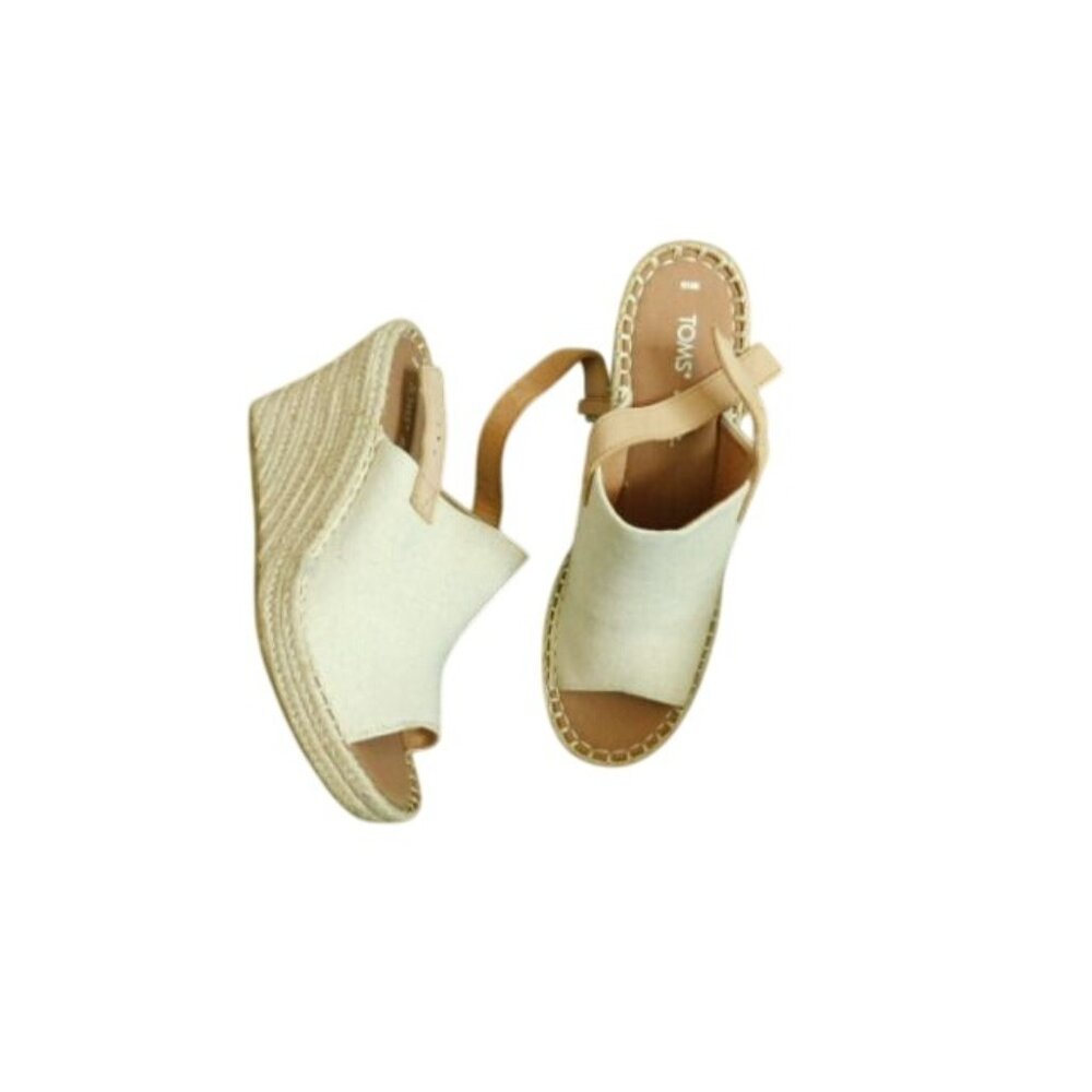 Toms Size 10 Canvas Slingback Rope Covered Wedge Heels Shoes NEW